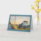 Carte Fête des pères, papa, camion bleu (Fleur jaune)