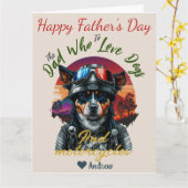 Carte fête des pères, papa chien, motos, simple moderne (Fleur jaune)