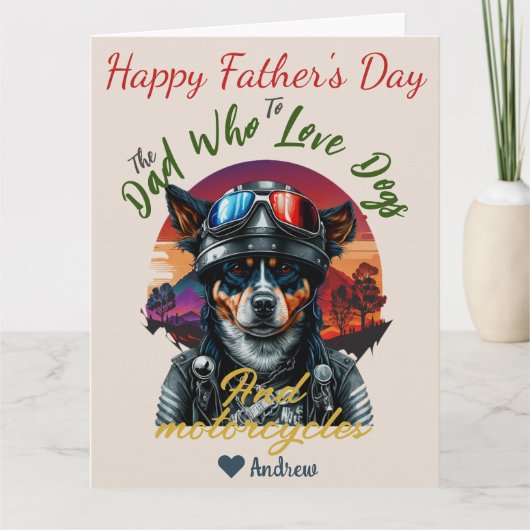 Carte fête des pères, papa chien, motos, simple moderne (Devant)