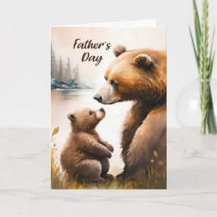Carte Fête des pères Papa et petit ours regardant chacun