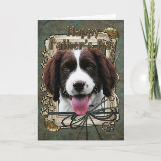 Carte Fête des pères - pattes en pierre - épagneul de (Devant)