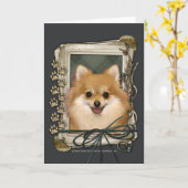 Carte Fête des pères - pattes en pierre - Pomeranian (Fleur jaune)