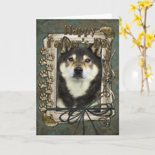 Carte Fête des pères - pattes en pierre - Shiba Inus - (Fleur jaune)