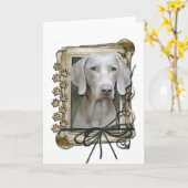 Carte Fête des pères - pattes en pierre - Weimaraner (Fleur jaune)
