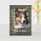 Carte Fête des pères - Poches en pierre - étagère (Fleur jaune)