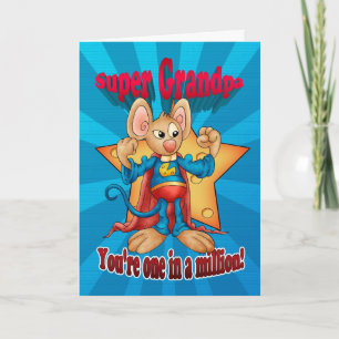 Carte fête des pères - Souris Super Grand-Père - U
