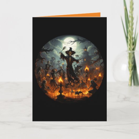 Carte Fête des sorcières de squelette, Halloween (Devant)