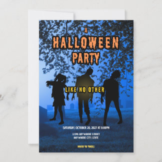 Carte Fête d'Halloween au cimetière de zombies effrayant