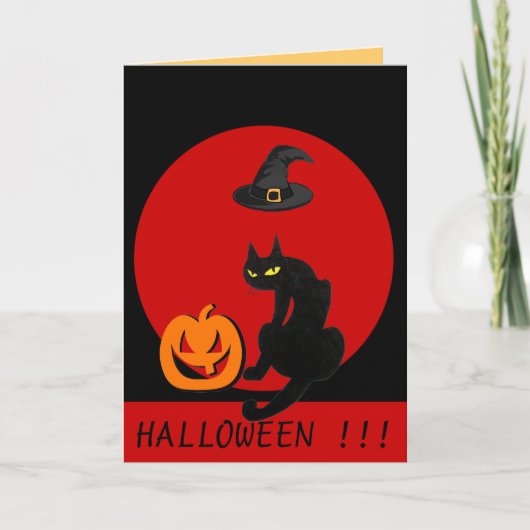 CARTE FÊTE D'HALLOWEEN CHAT NOIR (Devant)