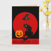 CARTE FÊTE D'HALLOWEEN CHAT NOIR (Fleur jaune)