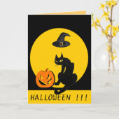 CARTE FÊTE D'HALLOWEEN CHAT NOIR (Fleur jaune)