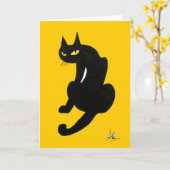 CARTE FÊTE D'HALLOWEEN CHAT NOIR (Fleur jaune)