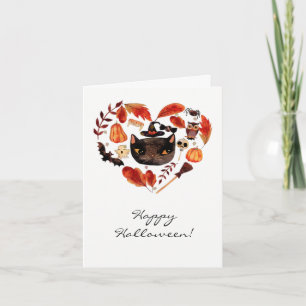 Carte Fête d'Halloween Chat noir Aquarelle fantaisiste
