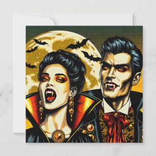 Carte Fête d'Halloween des Vampires et Chauves-Souris 