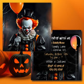 Carte Fête d'Halloween Terrifiant Clown tenant des ballo