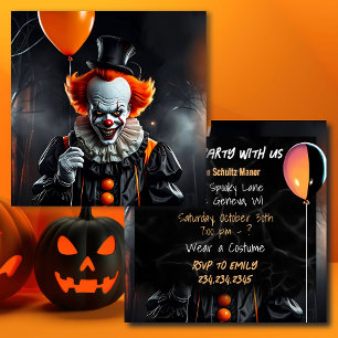 Carte Fête d'Halloween Terrifiant Clown tenant des ballo