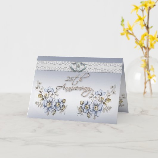 Carte Fête du 25e anniversaire élégante fleur bleue (Fleur jaune)