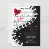 Carte Fête du 50e anniversaire, Piano Keys Musique, Invi (Devant)