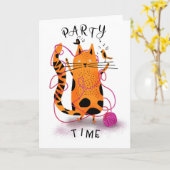 Carte fête du chat ginger moggy tricot (Fleur jaune)