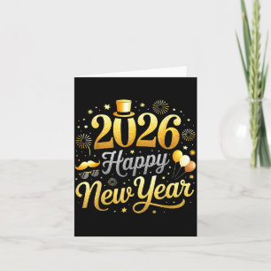Carte Fête du Nouvel An 2026 Ballon Drôle Famille Tapis