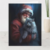 Carte Fête du Père Noël du chat bleu russe (Devant)