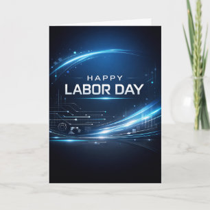 Carte Fête du Travail Bleue Futuriste Joyeuse