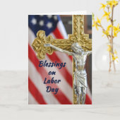 Carte Fête du Travail Croix patriotique religieuse et dr (Fleur jaune)