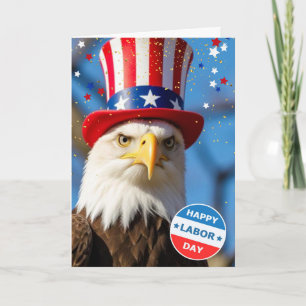 Carte Fête du Travail Patriotique Aigle chauve Chapeau d