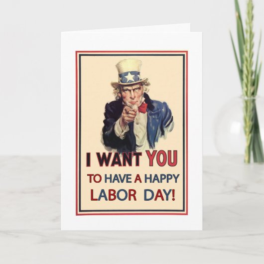 Carte Fête du travail patriotique, Oncle Sam vintage (Devant)