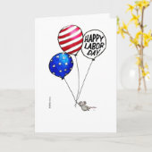 Carte Fête du Travail - Souris volante avec ballons. (Fleur jaune)