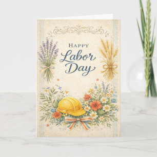 Carte Fête du Travail Vintage Bleu Harvest Joyeuse