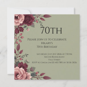 Carte Fête élégante de soirée Floral foncé 70e Anniversa