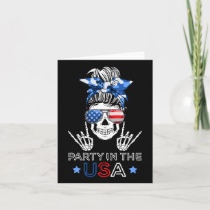 Carte Fête En Usa Messy Bun Skeleton Rock N Roll 4th Of