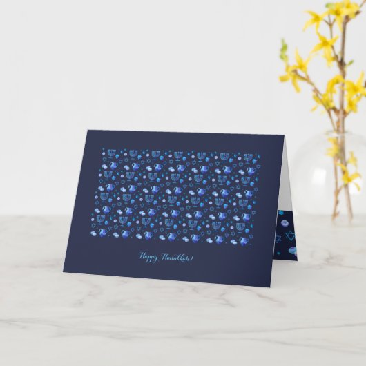 Carte Fête joyeuse de Hanukkah Décoration Bleue Magnifiq (Fleur jaune)