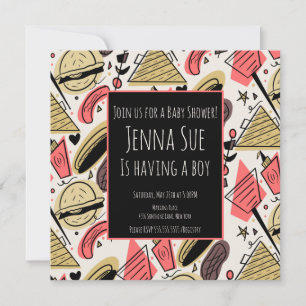 Carte Fête Prénatale Doodles de barbecue d'été grillés
