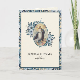 Carte Fête religieuse de la Vierge Marie Floral Vintage