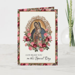 Carte Fête religieuse Vierge Marie Guadalupe Roses