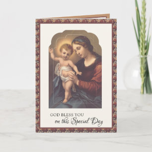 Carte Fête religieuse Vierge Marie Jésus Rosaire