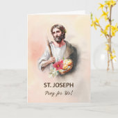 Carte Fête Saint-Joseph Priez pour nous Aquarelle (Fleur jaune)