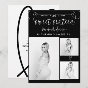 Carte Fête Sweet 16 Photo Noir & Blanc Modern Hearts