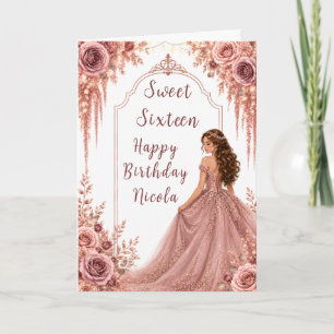 Carte Fête Sweet Sixteen Fleurs Rose Pâle Poussiéreuse
