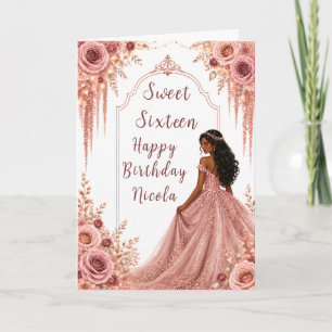 Carte Fête Sweet Sixteen Fleurs Rose Poudré