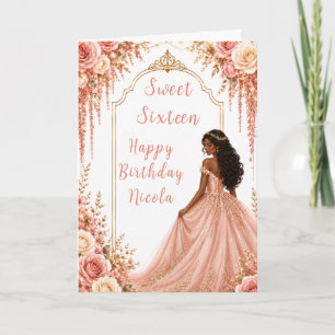 Carte Fête Sweet Sixteen Rose Pâle et Or