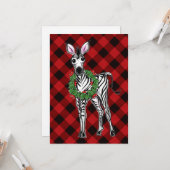 Carte Fête Zebra Holly couronne | buffle rouge (Devant/Arrière en situation)