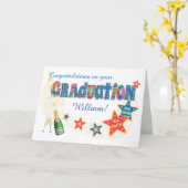 Carte Fêtes de graduation sur mesure Étoiles et champagn (Fleur jaune)