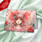 Carte Fêtes de Noël Pixie aux papillons rouges