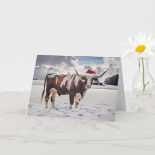 Carte Fêtes de Noël Salutations Longhorn Cow
