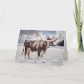 Carte Fêtes de Noël Salutations Longhorn Cow (Devant)