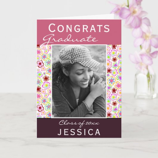 Carte Fêtes Diplômée Fleur Motif Photo Graduate (Orchidée)