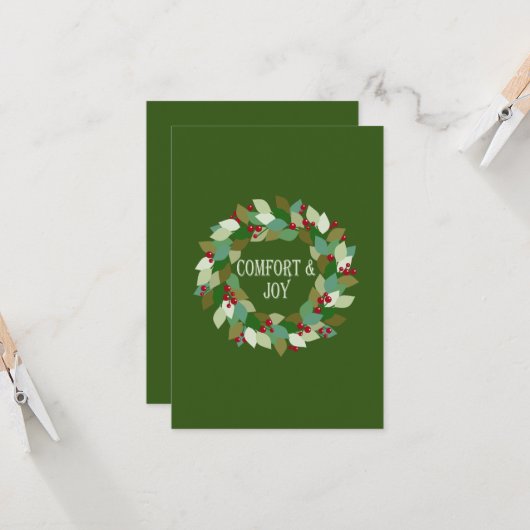 Carte Fêtes Wreath Red Berries et Feuilles (Devant/Arrière en situation)